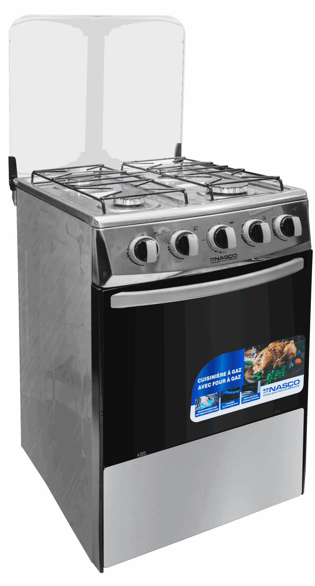 Nasco 50 x 50 cm 4-Burner Gas Cooker with Oven, Silver – Model NASGC-50X50S-CTZ – view 2