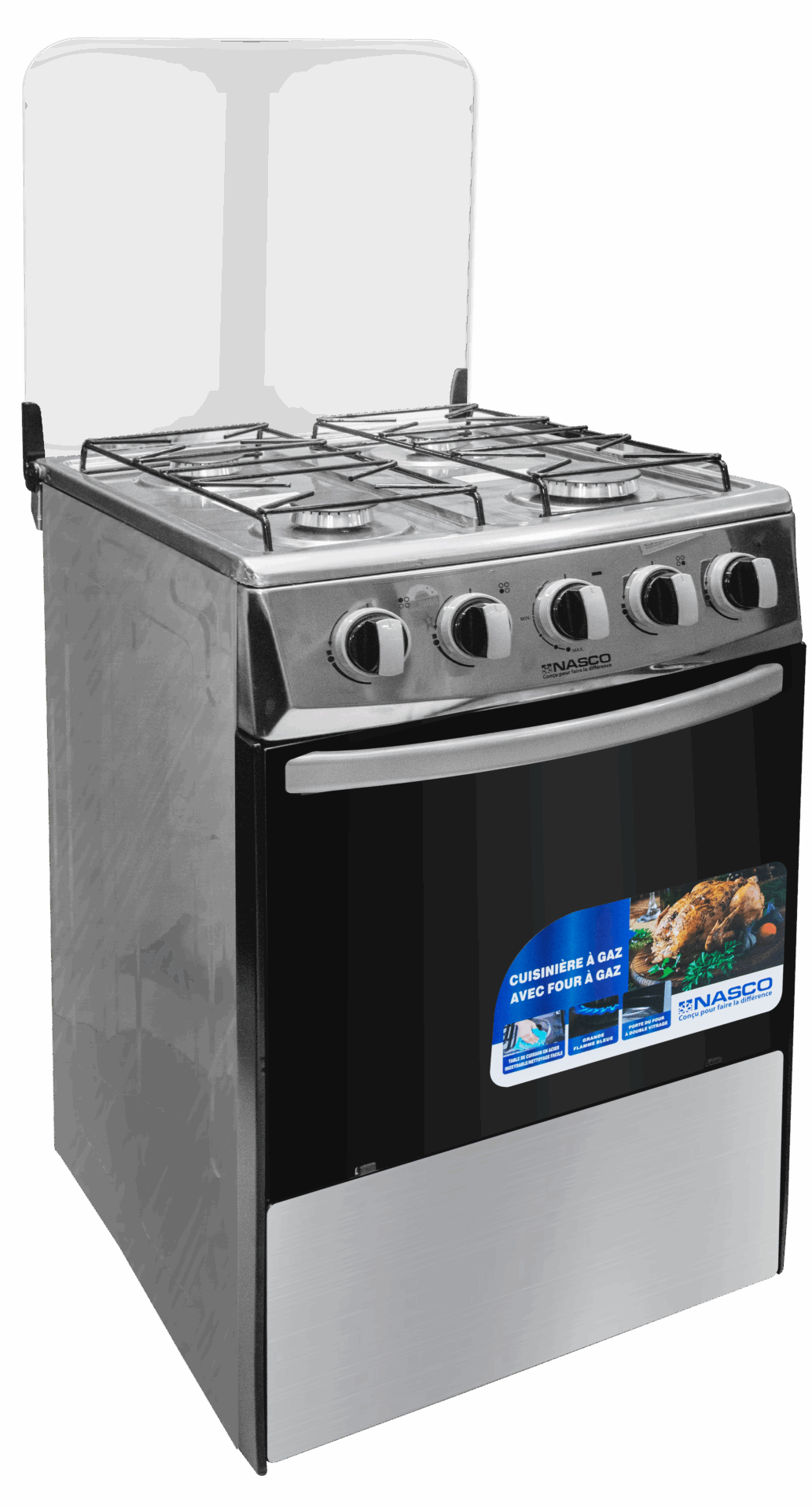 Nasco 50 x 50 cm 4-Burner Gas Cooker with Oven, Silver – Model NASGC-50X50S-CTZ – view 2