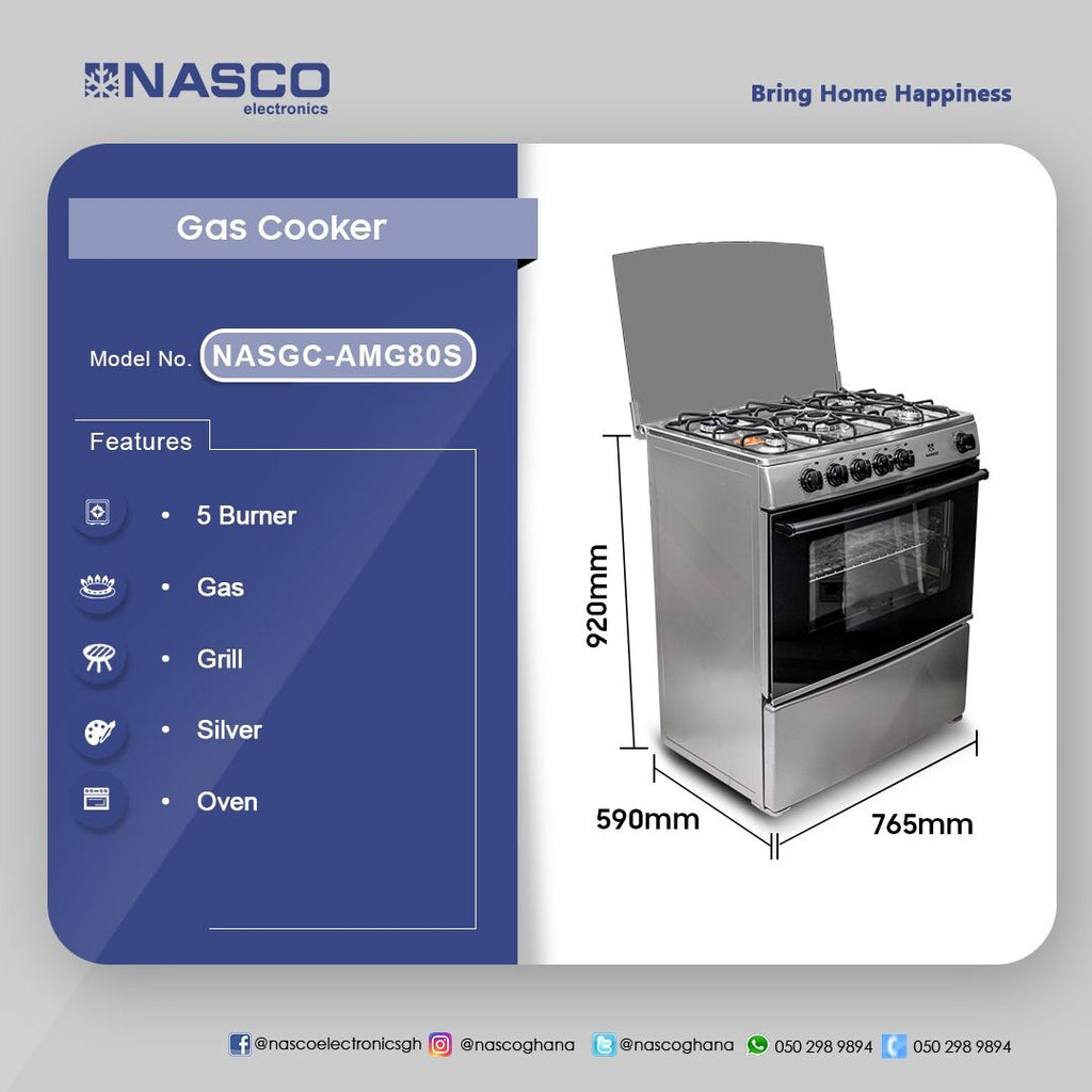 Nasco 80 x 60 cm 5-Burner Gas Cooker with Oven and Grill – Model NASGC-AMG80S – view 3