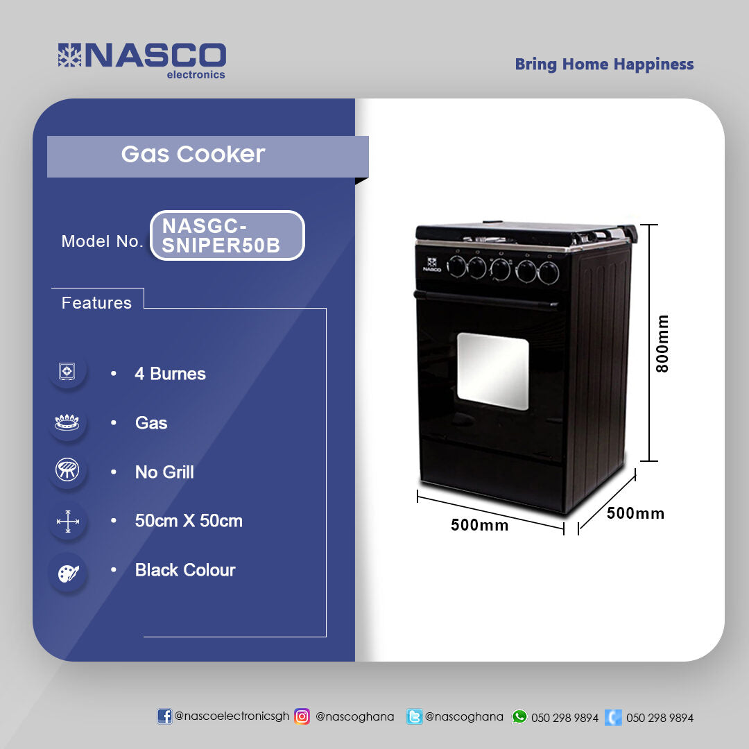 Nasco 50 x 50 cm 4-Burner Gas Cooker – Model NASGC-SNIPER50B