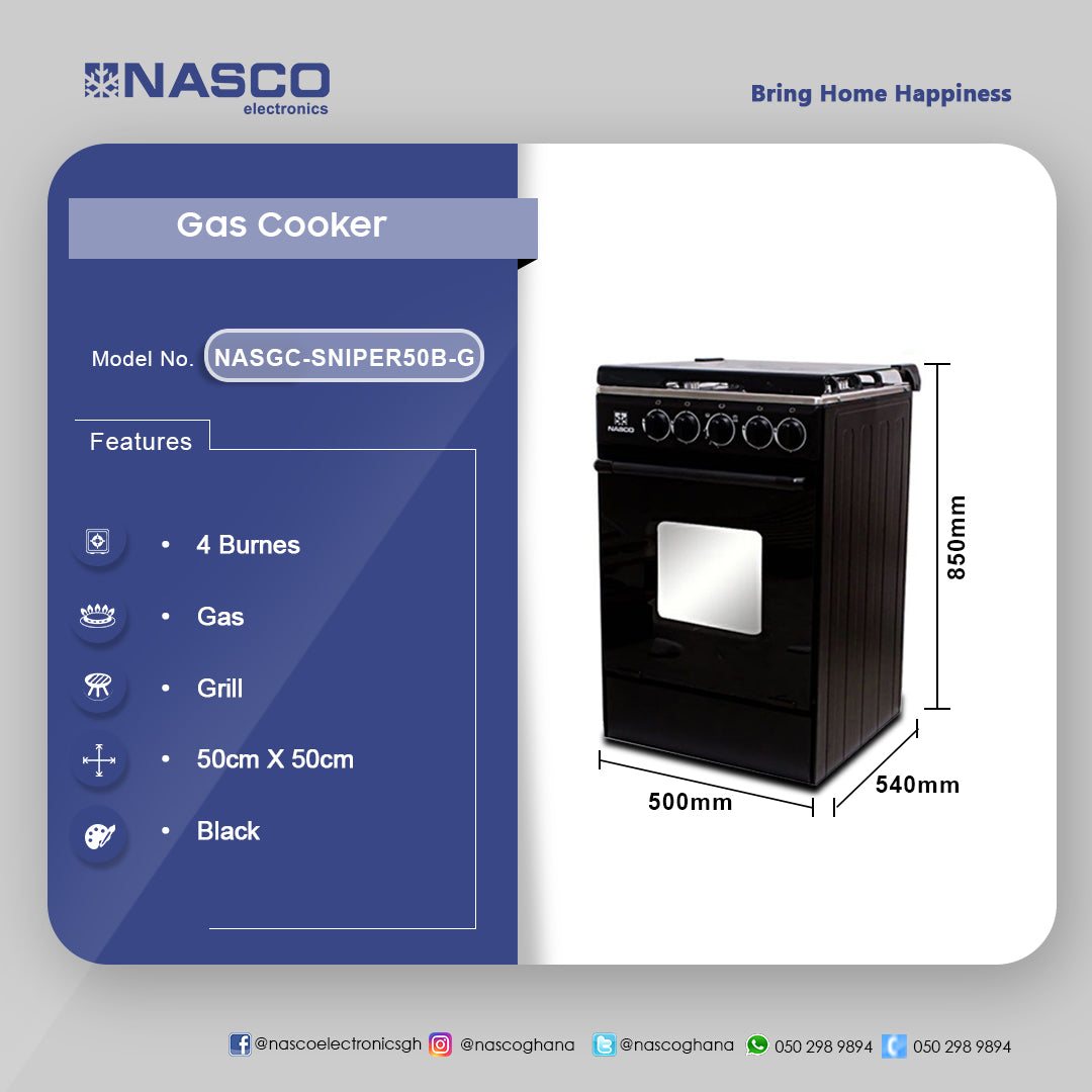 Nasco 50 x 50 cm 4-Burner Gas Cooker with Grill – Model NASGC-SNIPER50B-G – view 2