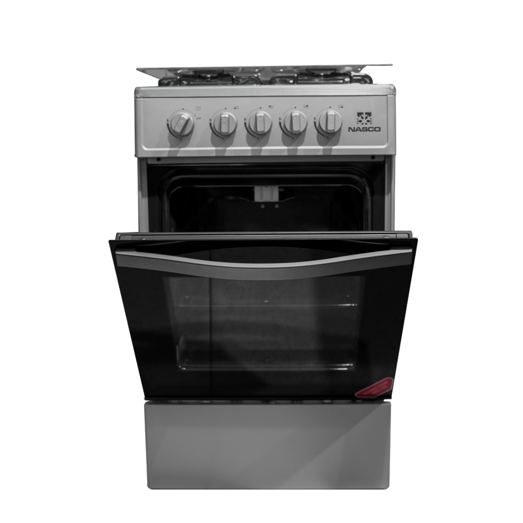 Nasco 50 x 50 cm 4-Burner Gas Cooker with Oven, Silver – Model NASGC-SNIPER50TS