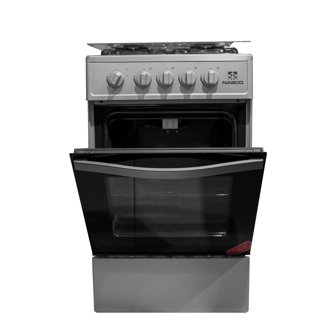Nasco 50 x 50 cm 4-Burner Gas Cooker with Oven, Silver – Model NASGC-SNIPER50TS