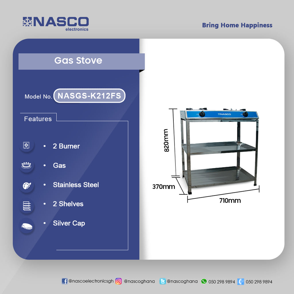 Nasco 2-Burner Gas Stove with 2-Shelf Stand – Model NASGS-K212FS – view 2