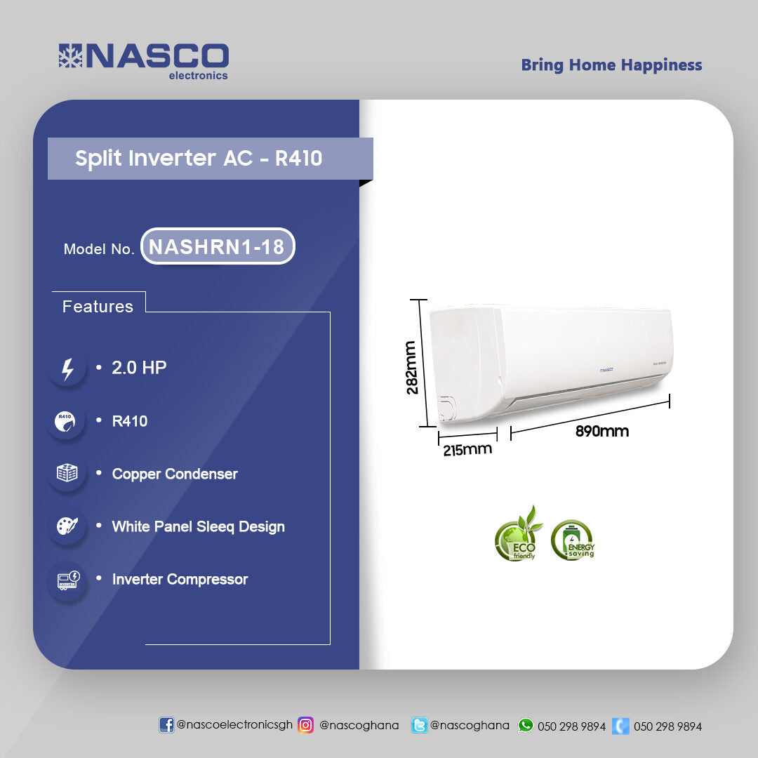 Nasco 2.0 HP (18,000 BTU/h) Split Inverter Air Conditioner (R410) – Model NASHRN1-18 – view 3