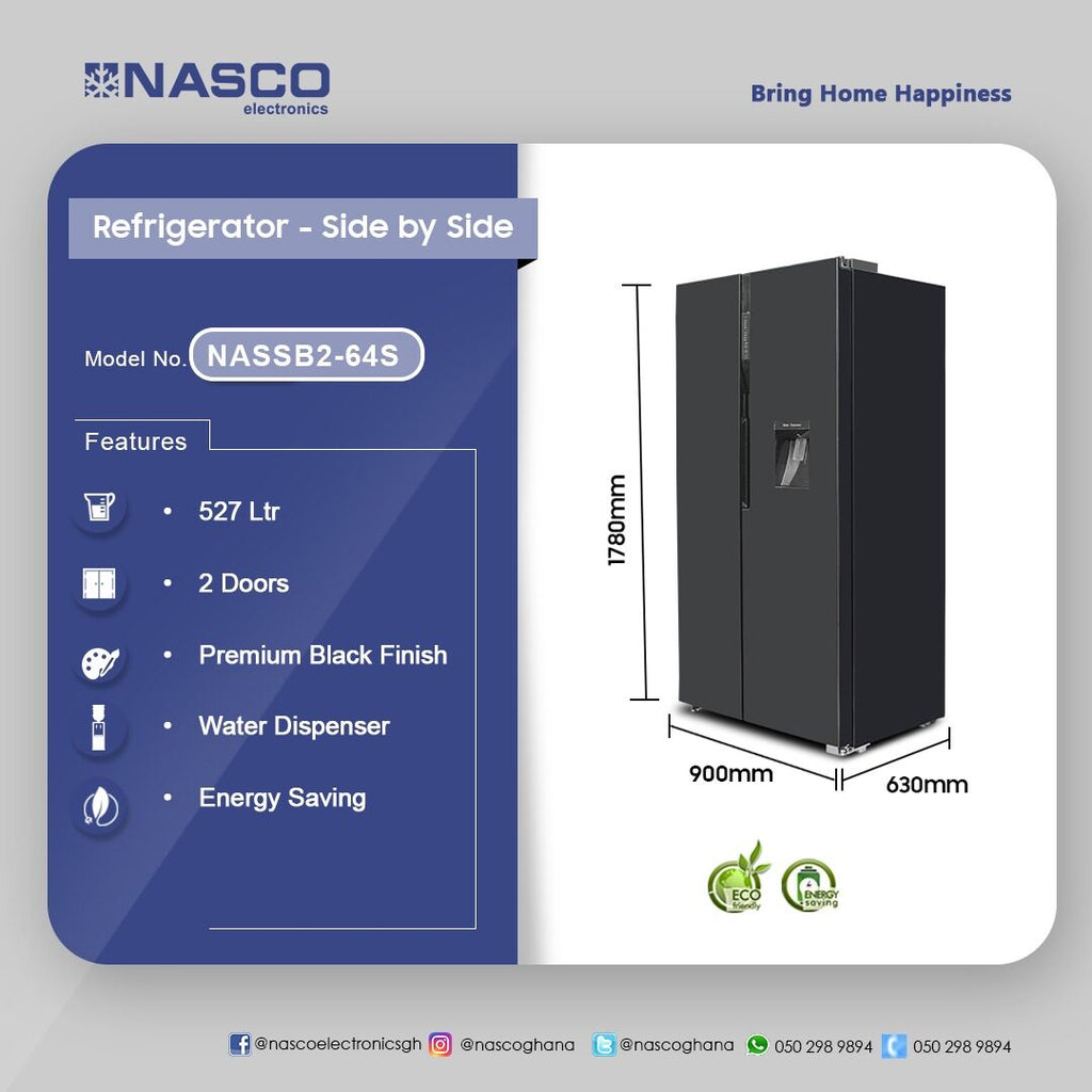 Nasco 527 L Side by Side Refrigerator with Water Dispenser – Model NASSB2-64S – view 4