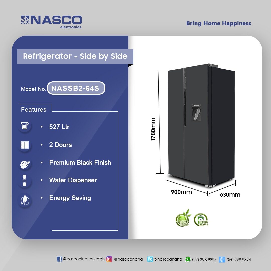 Nasco 527 L Side by Side Refrigerator with Water Dispenser – Model NASSB2-64S – view 4
