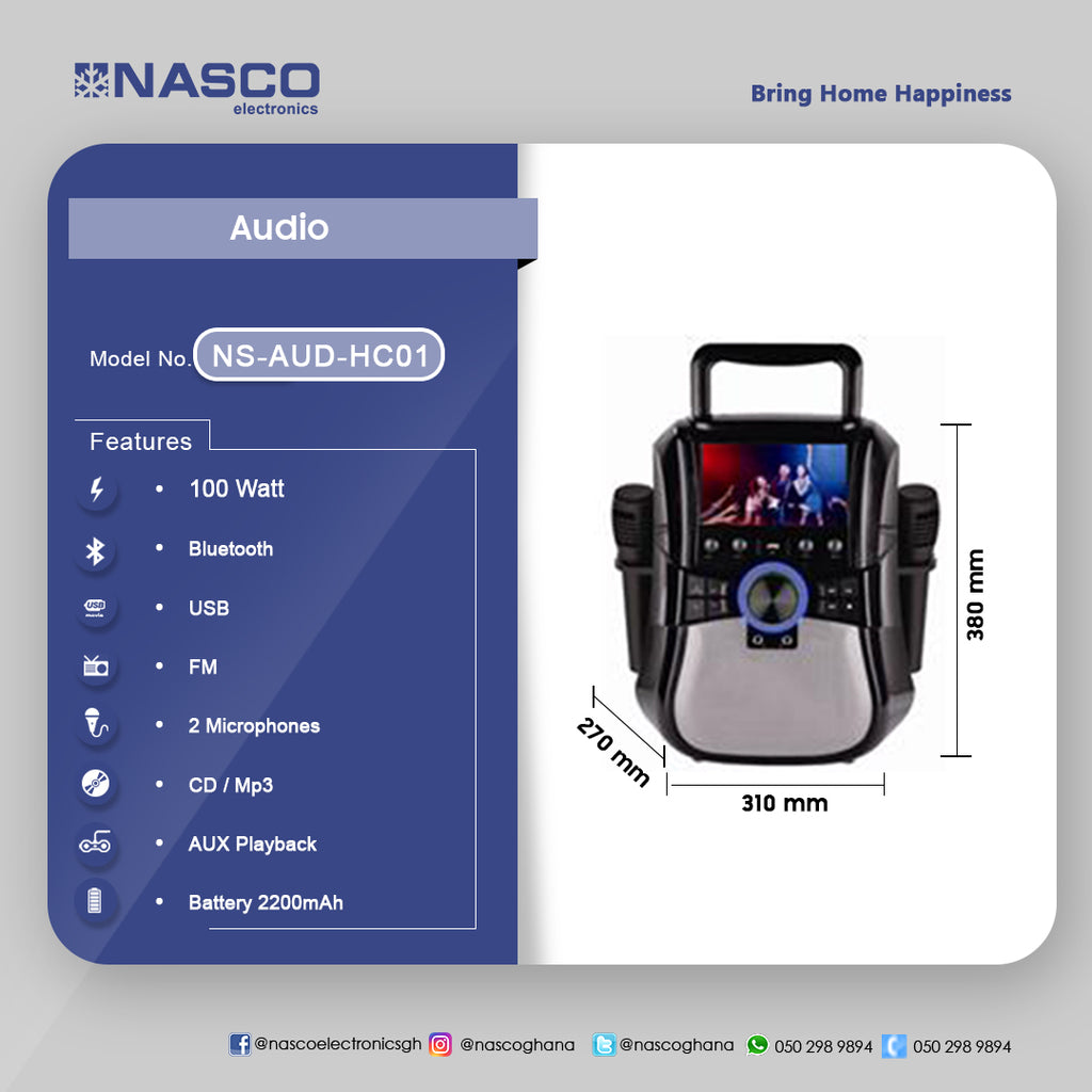 Nasco 100 W Karaoke Audio System – Model NS-AUD-HC01 – view 2
