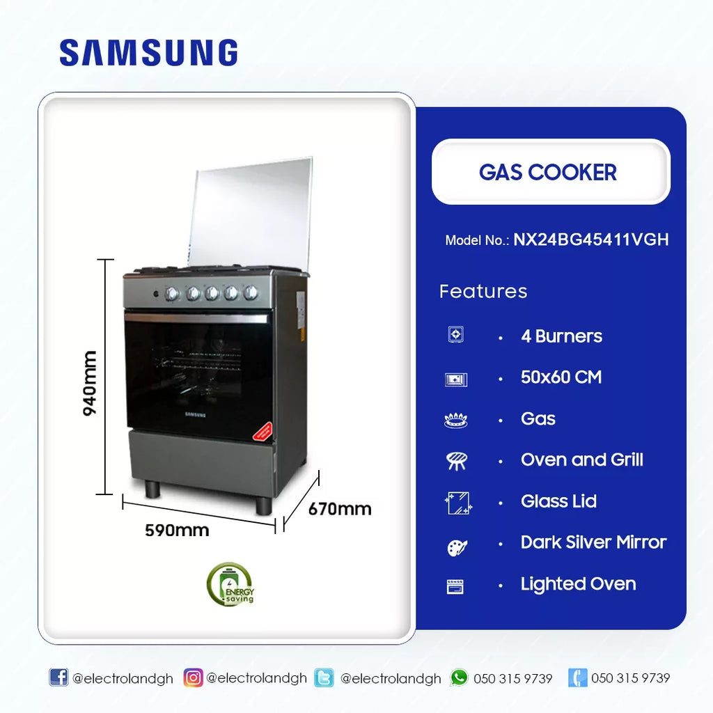 Samsung 50 x 60 cm 4-Burner Gas Cooker with Gas Oven and Grill – Model NX24BG45411VGH