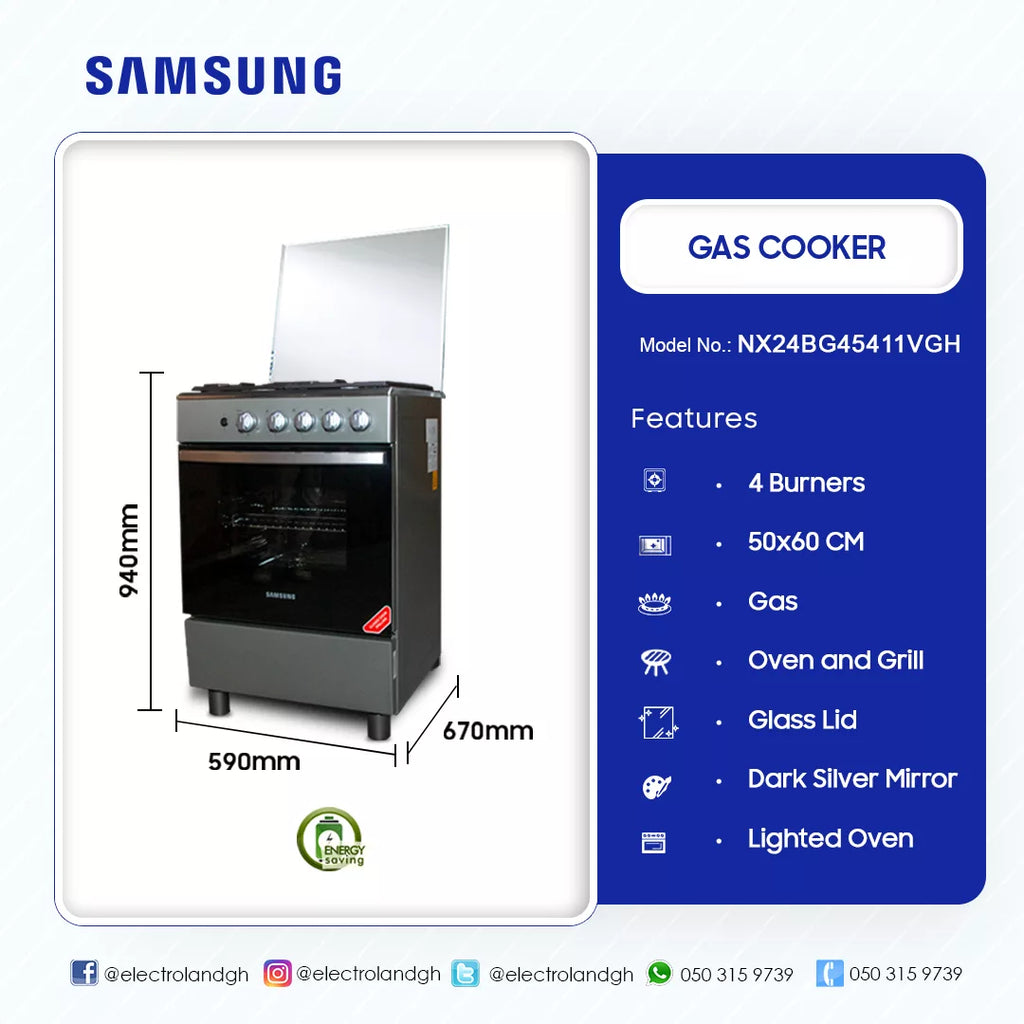 Samsung 50 x 60 cm 4-Burner Gas Cooker with Gas Oven and Grill – Model NX24BG45411VGH – view 2