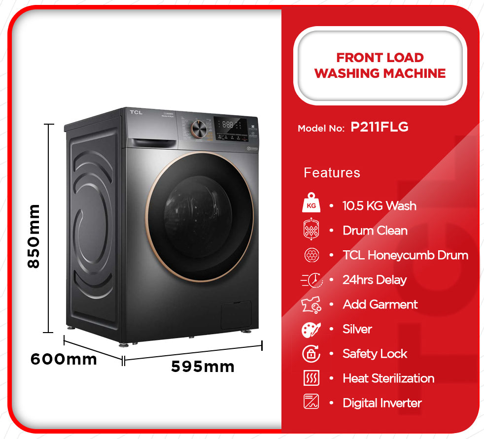 TCL 10.5 KG Front Load Inverter Washing Machine – Model P211FLG