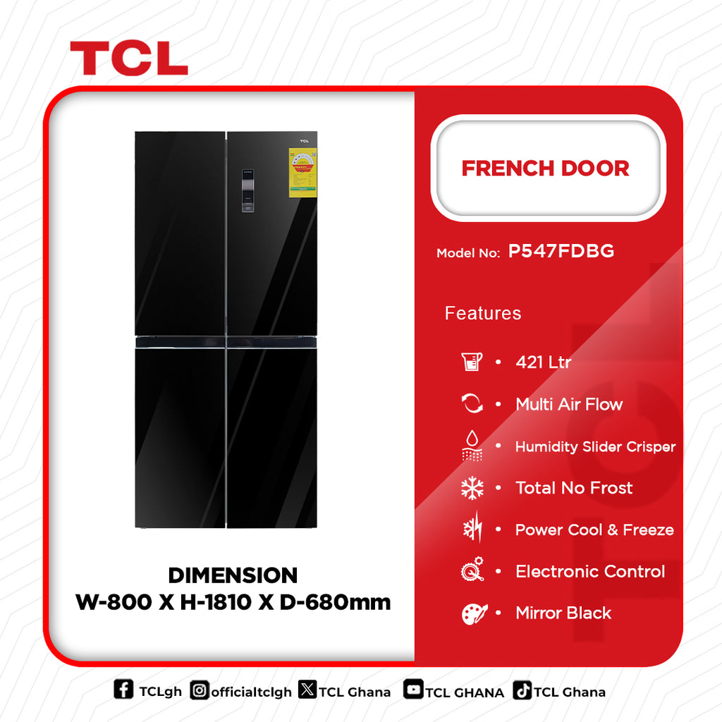 TCL 421 L French Door Refrigerator – Model P547FDBG – view 2