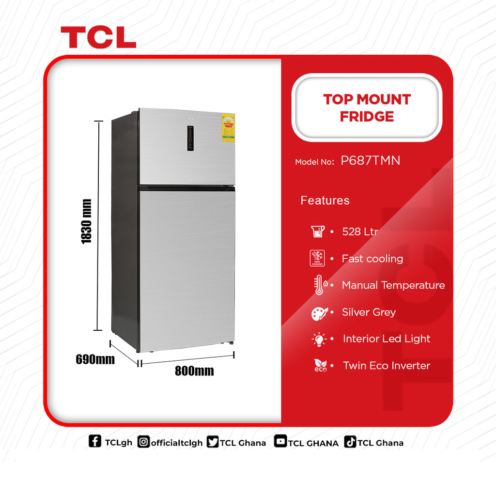TCL 528 L Top Mount Refrigerator – Model P687TMN – view 2