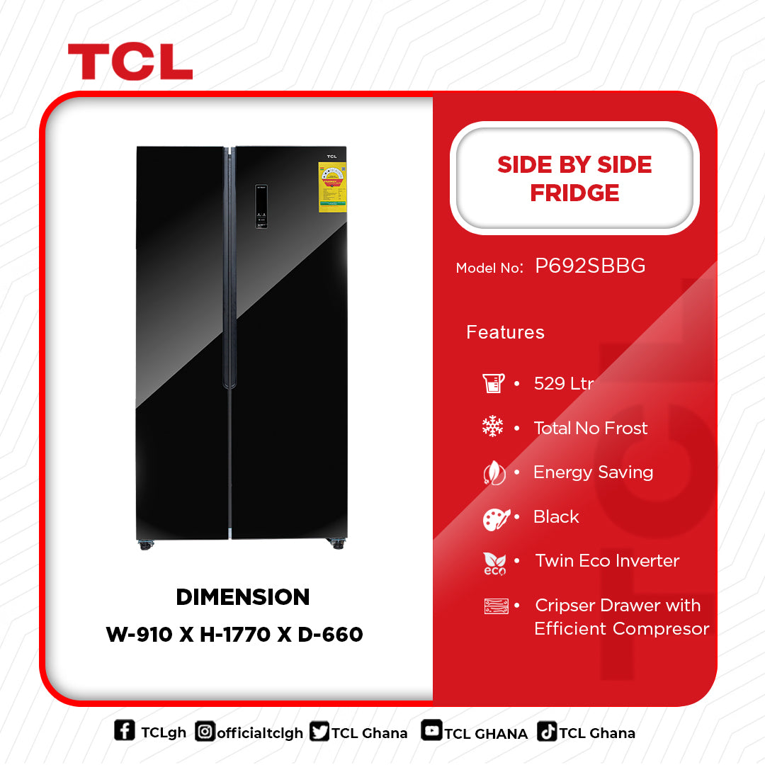 TCL 529 L Side by Side Refrigerator – Model P692SBBG – view 2