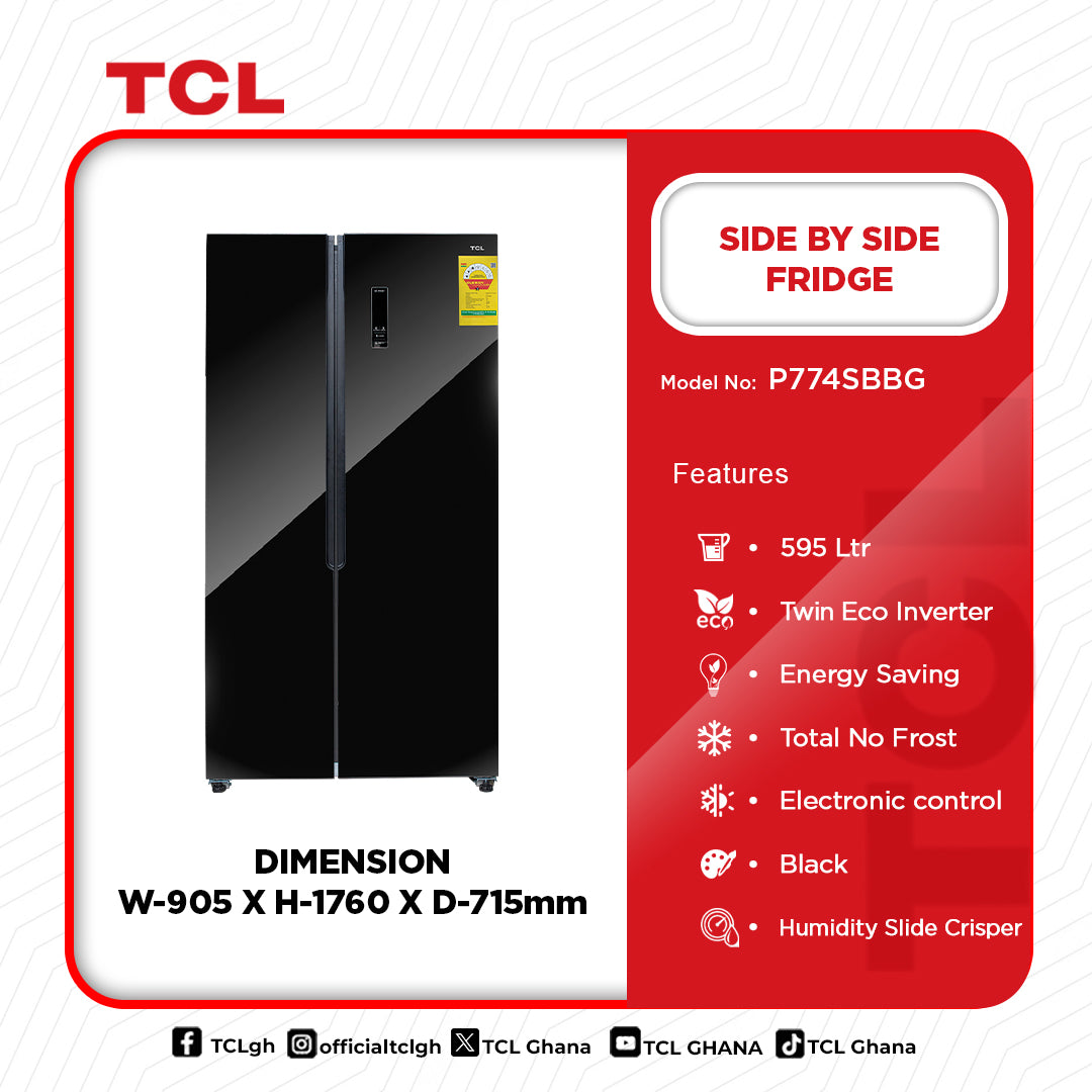 TCL 595 L Side by Side Refrigerator – Model P774SBBG – view 2