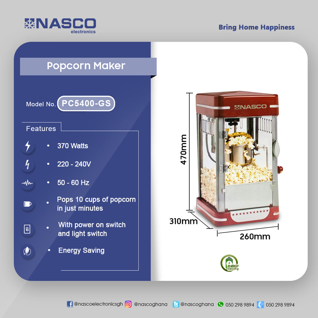 Nasco 370 W Popcorn Maker – Model PC5400-GS