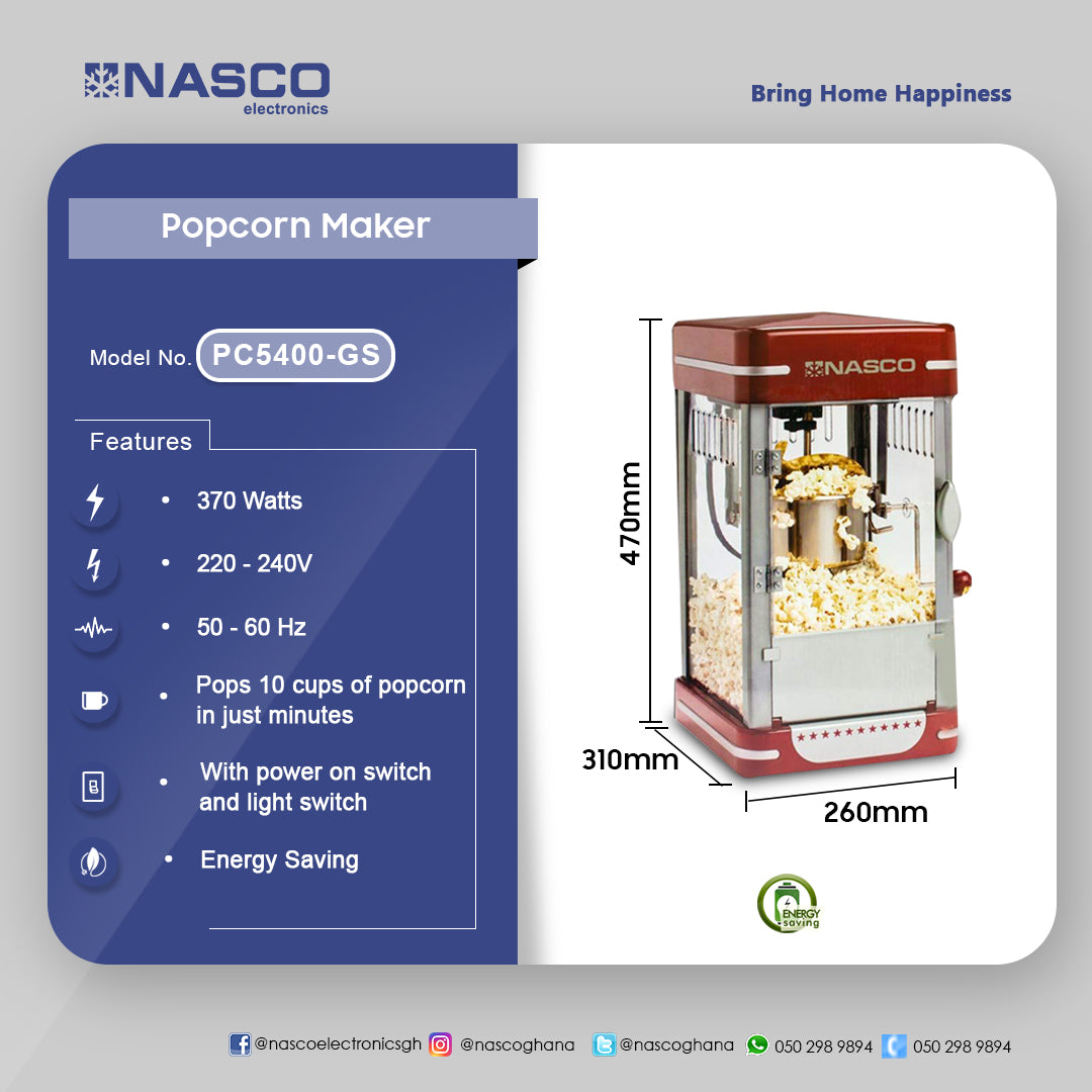 Nasco 370 W Popcorn Maker – Model PC5400-GS
