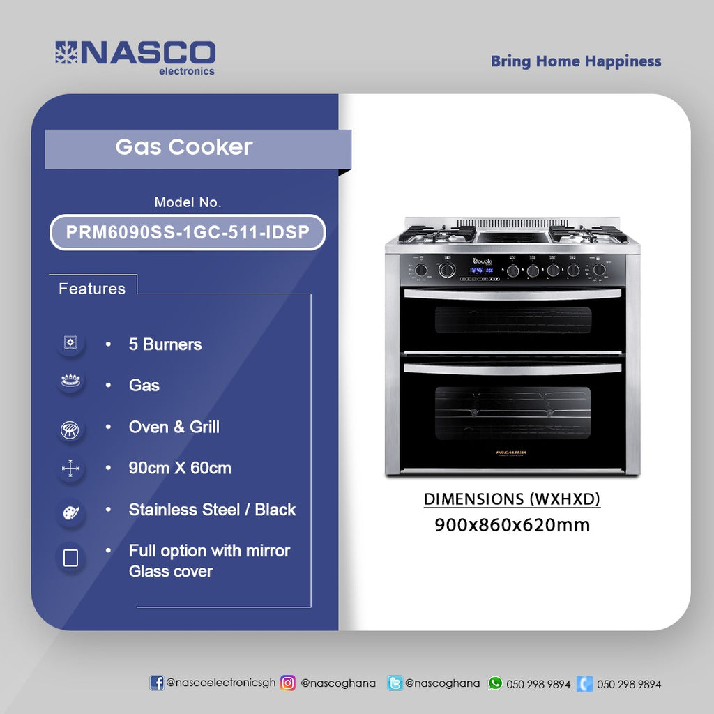 Nasco 60 x 90 cm 5-Burner Gas Cooker with Oven and Grill – Model PRM6090SS-1GC-511-IDSP – view 3