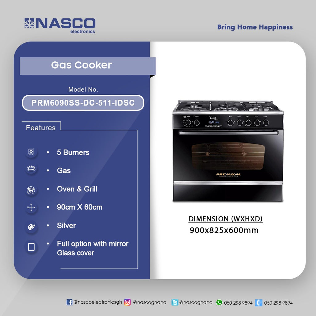 Nasco 60 x 90 cm 5-Burner Gas Cooker with Digital Control – Model PRM6090SS-DC-511-IDSC – view 3
