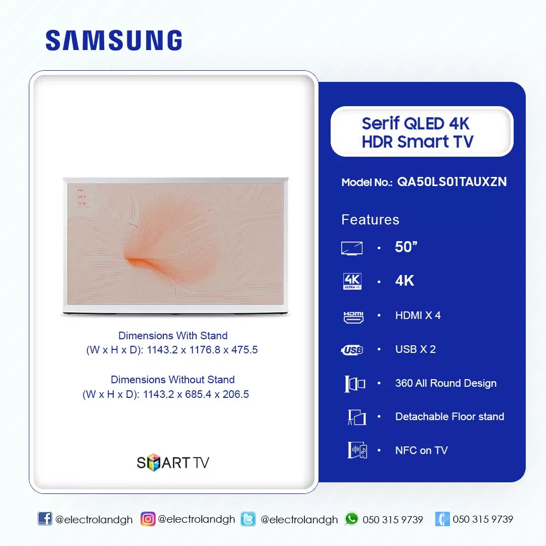 Samsung 50" The Serif QLED 4K Smart TV – Model QA50LS01TAUXZN
