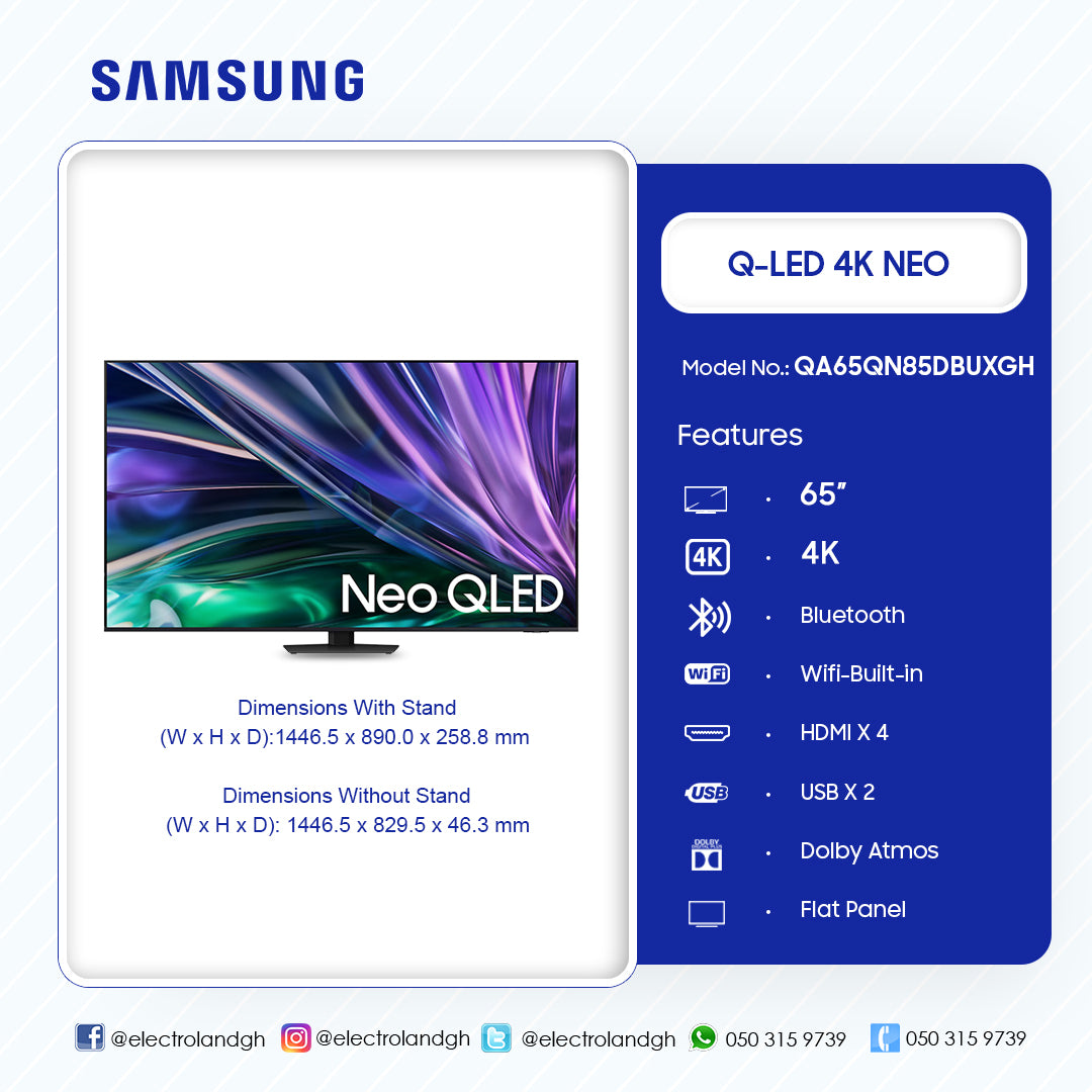 Samsung 65" QN85D Neo QLED 4K Smart TV – Model QA65QN85DBUXGH