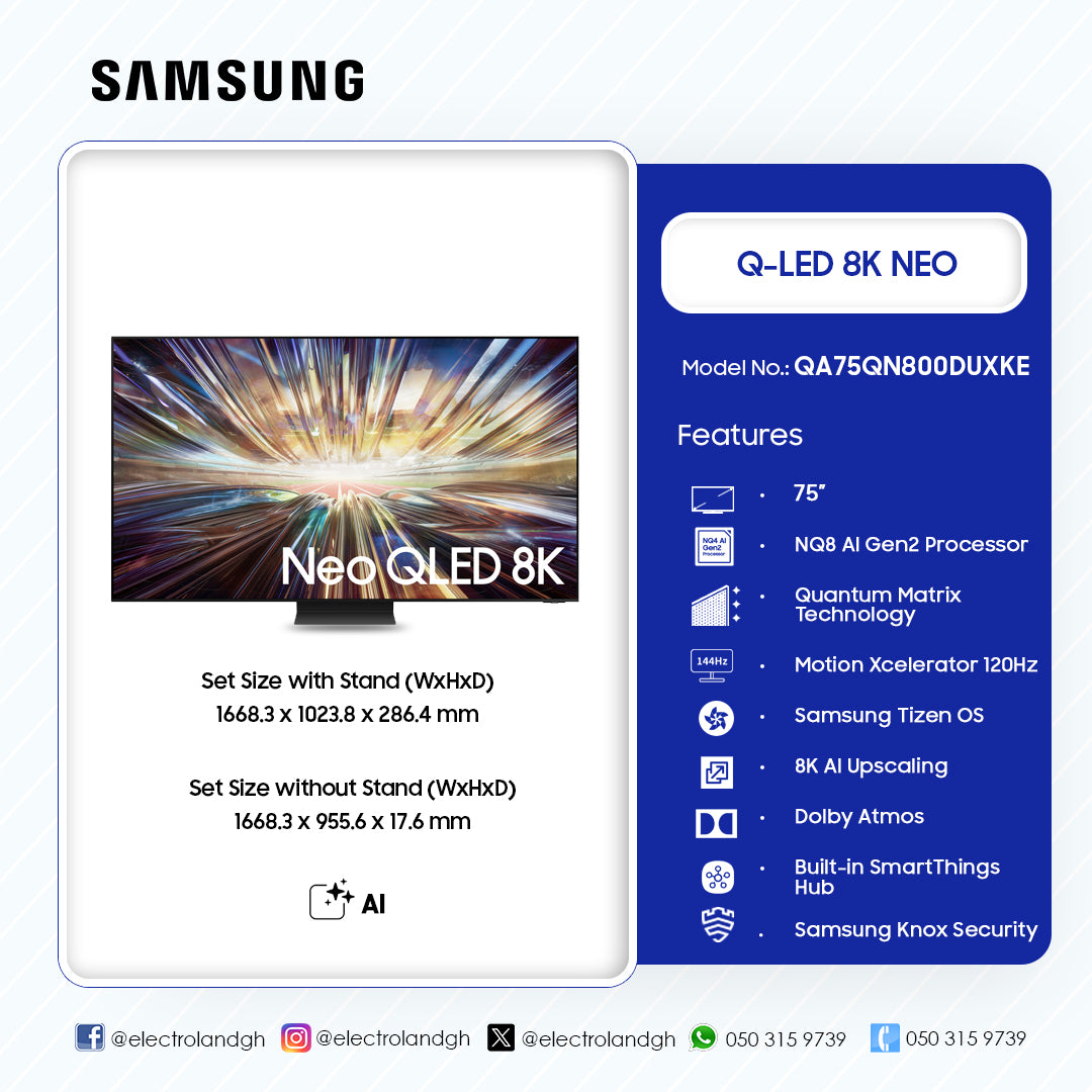 Samsung 75" QN800D Neo QLED 8K Smart TV – Model QA75QN800DUXKE