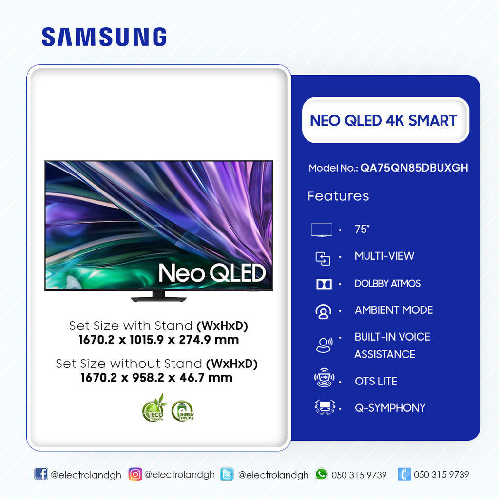 Samsung 75" QN85D Neo QLED 4K Smart TV – Model QA75QN85DBUXGH