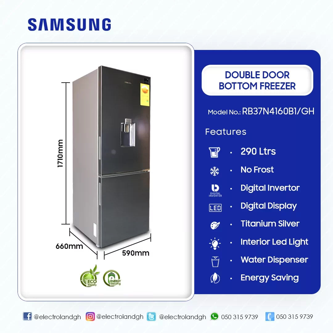 Samsung Digital Inverter Bottom Mount Refrigerator with Water Dispenser – Model RB37N4160B1/GH