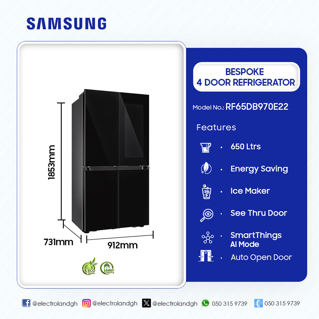 Samsung 650 L Bespoke 4-Door Flex Refrigerator with Beverage Center – Model RF65DB970E22