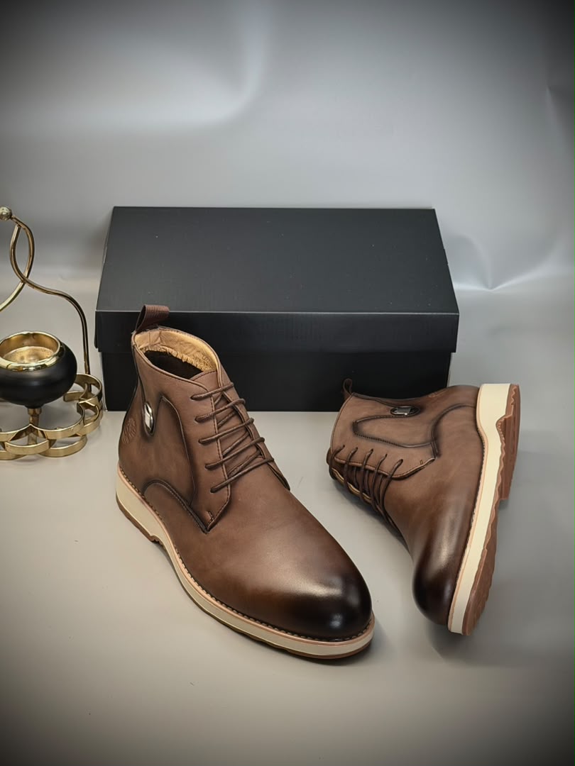 Men's Premium Leather-Look Ankle Boots – Lace-Up Casual & Smart Boots