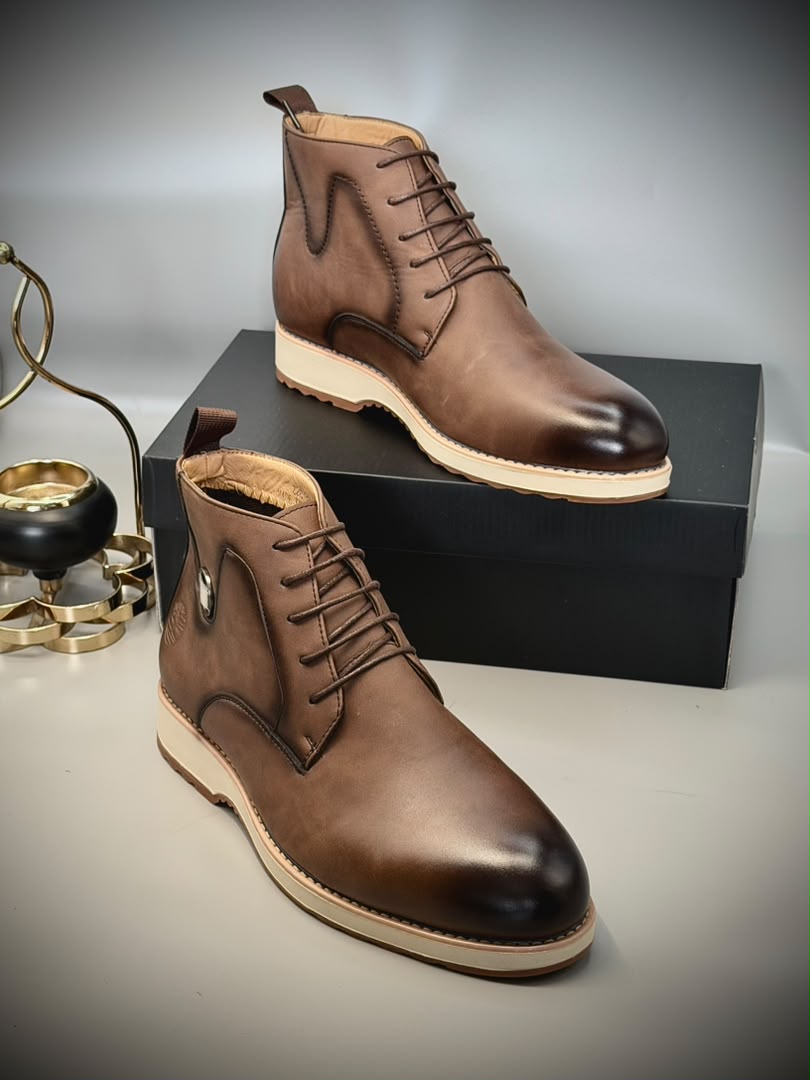Men's Premium Leather-Look Ankle Boots – Lace-Up Casual & Smart Boots