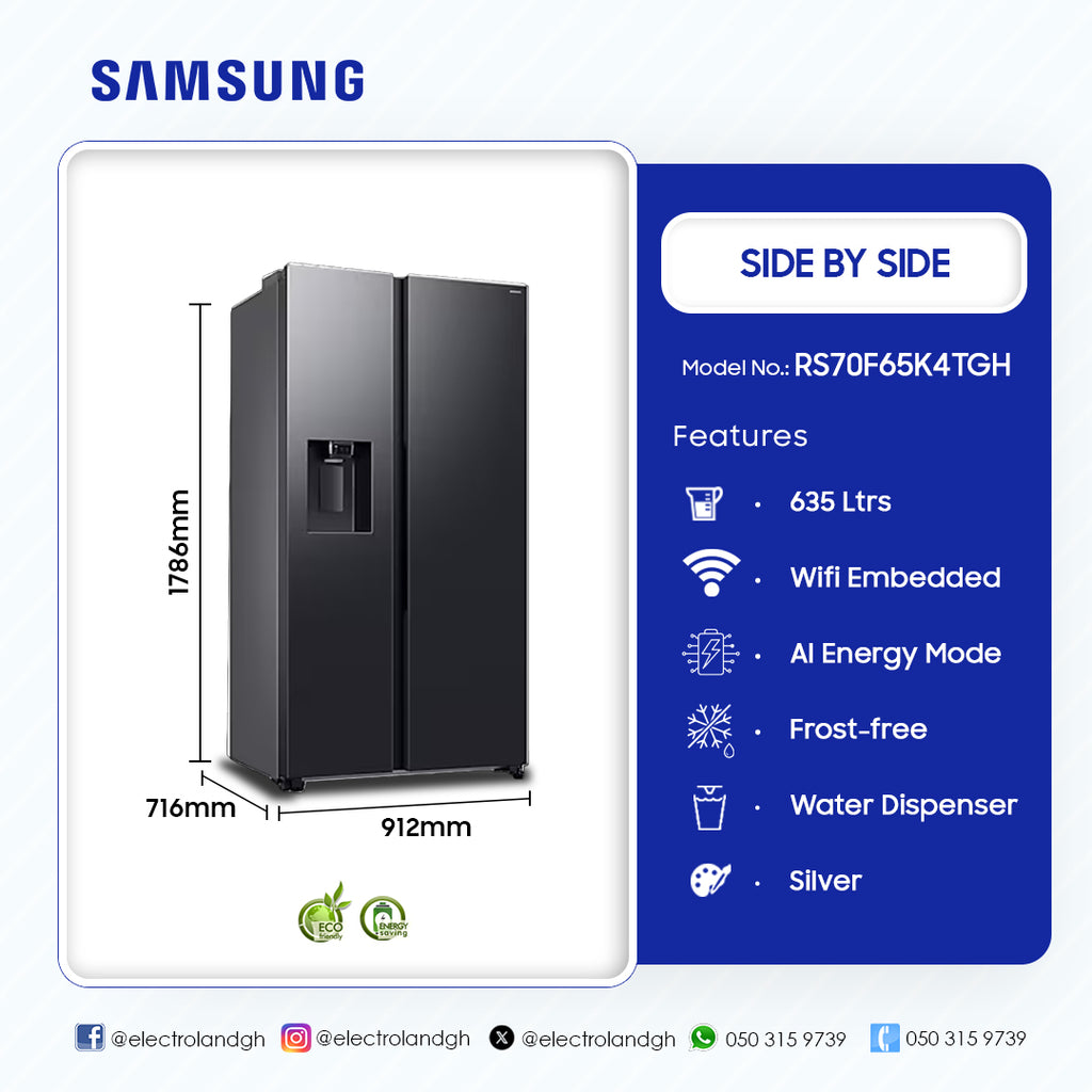 Samsung 635 L Side by Side Refrigerator with Water & Ice Dispenser – Model RS70F65K4TGH – view 4