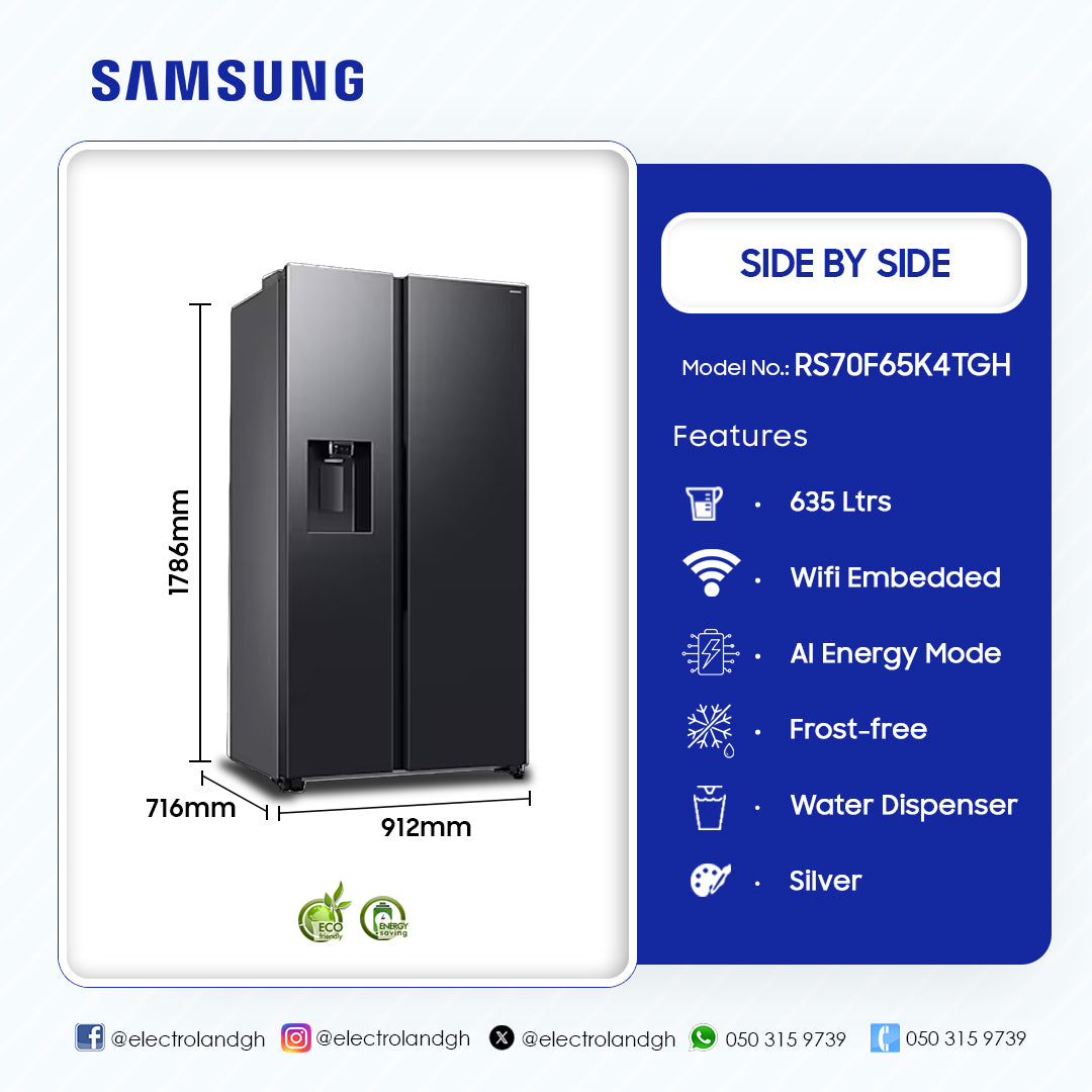 Samsung 635 L Side by Side Refrigerator with Water & Ice Dispenser – Model RS70F65K4TGH – view 4