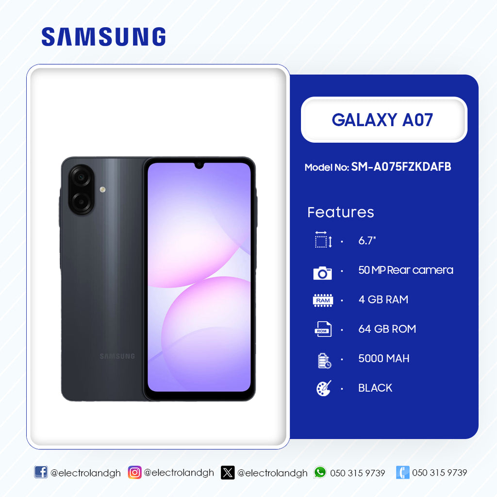 Samsung Galaxy A07 64 GB 4G Smartphone (Black) – Model SM-A075FZKDAFB