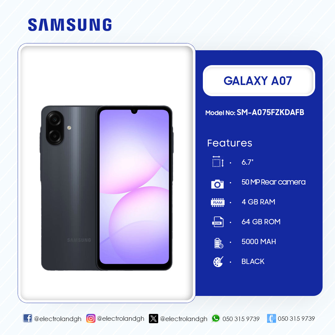 Samsung Galaxy A07 64 GB 4G Smartphone (Black) – Model SM-A075FZKDAFB