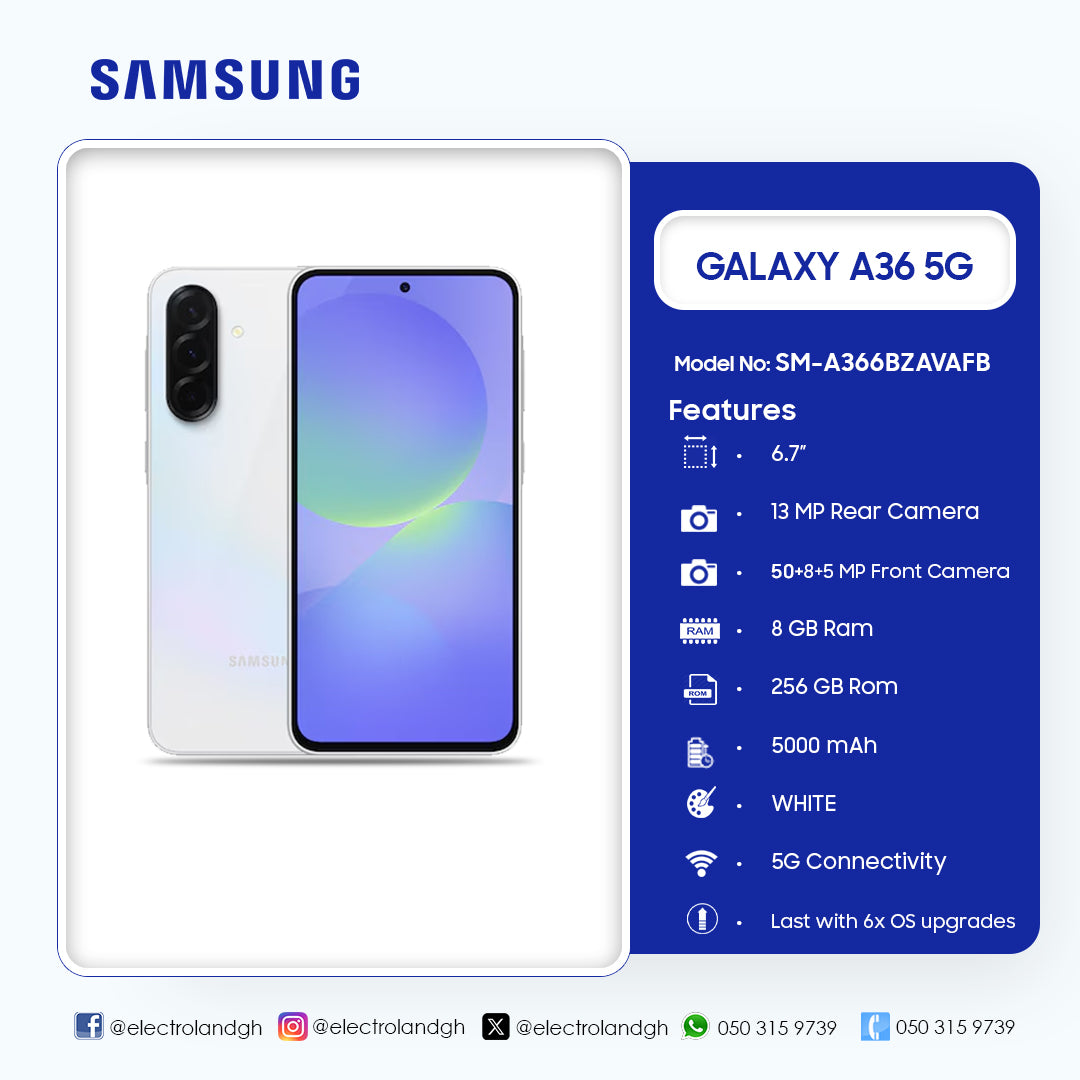 Samsung Galaxy A36 5G 256 GB Smartphone (White) – Model SM-A366BZAVAFB