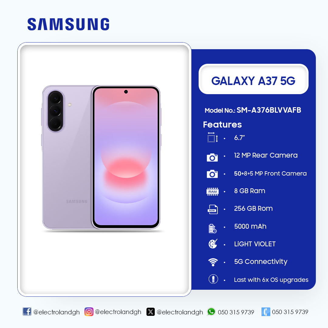 Samsung Galaxy A37 5G 256 GB Smartphone (Light Violet) – Model SM-A376BLVVAFB
