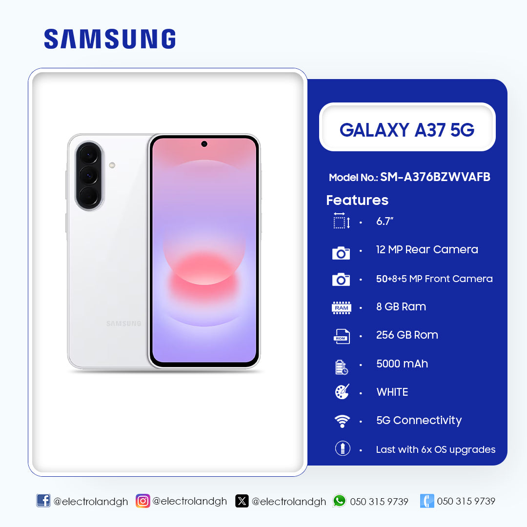 Samsung Galaxy A37 5G 256 GB Smartphone (White) – Model SM-A376BZWVAFB