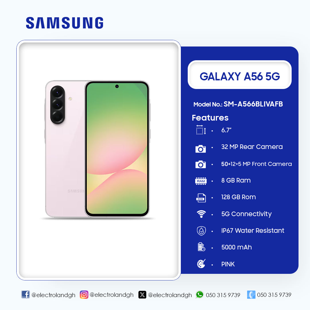 Samsung Galaxy A56 5G 6.7" Smartphone (Pink) – Model SM-A566BLIVAFB