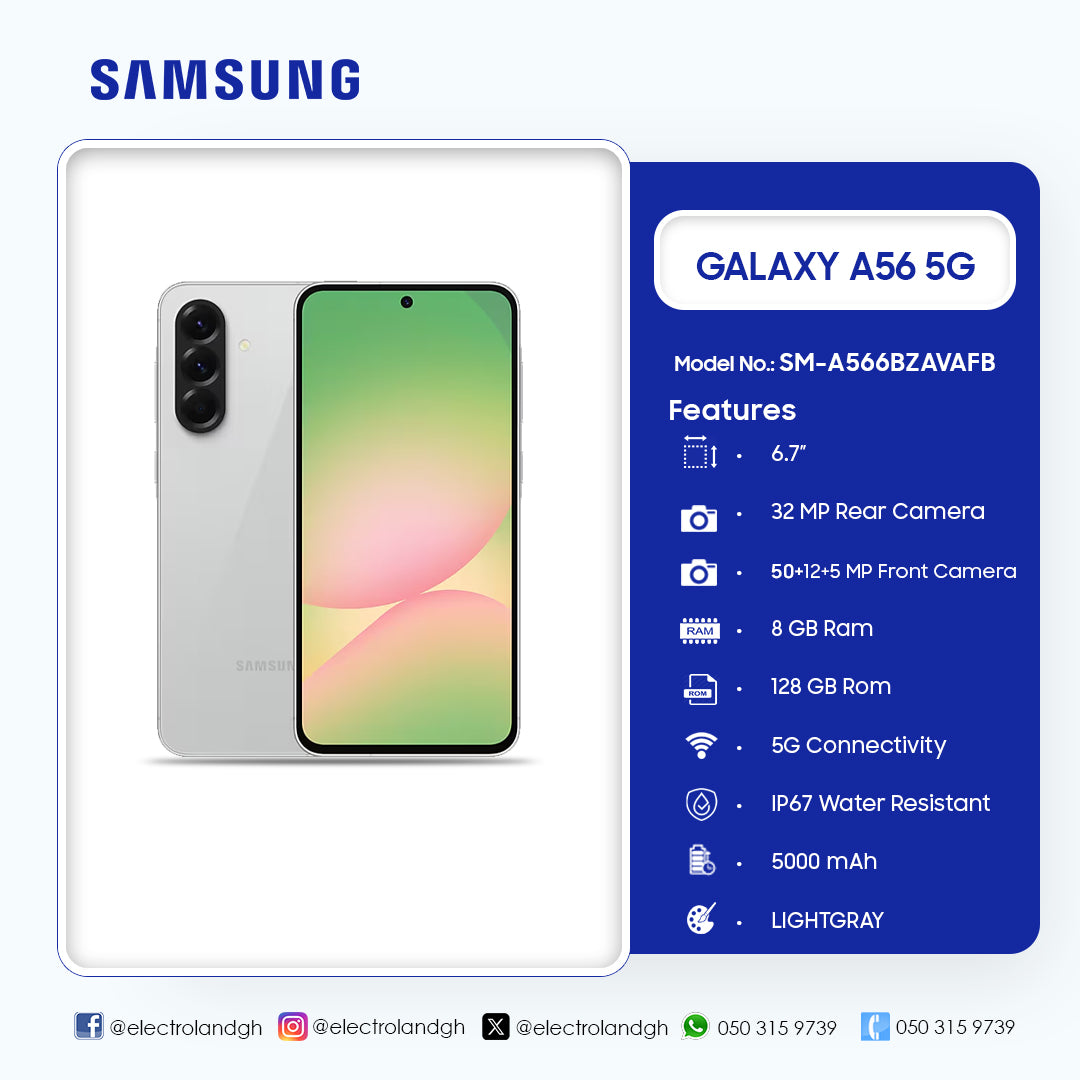 Samsung Galaxy A56 5G 128 GB Smartphone (Awesome Lightgray) – Model SM-A566BZAVAFB