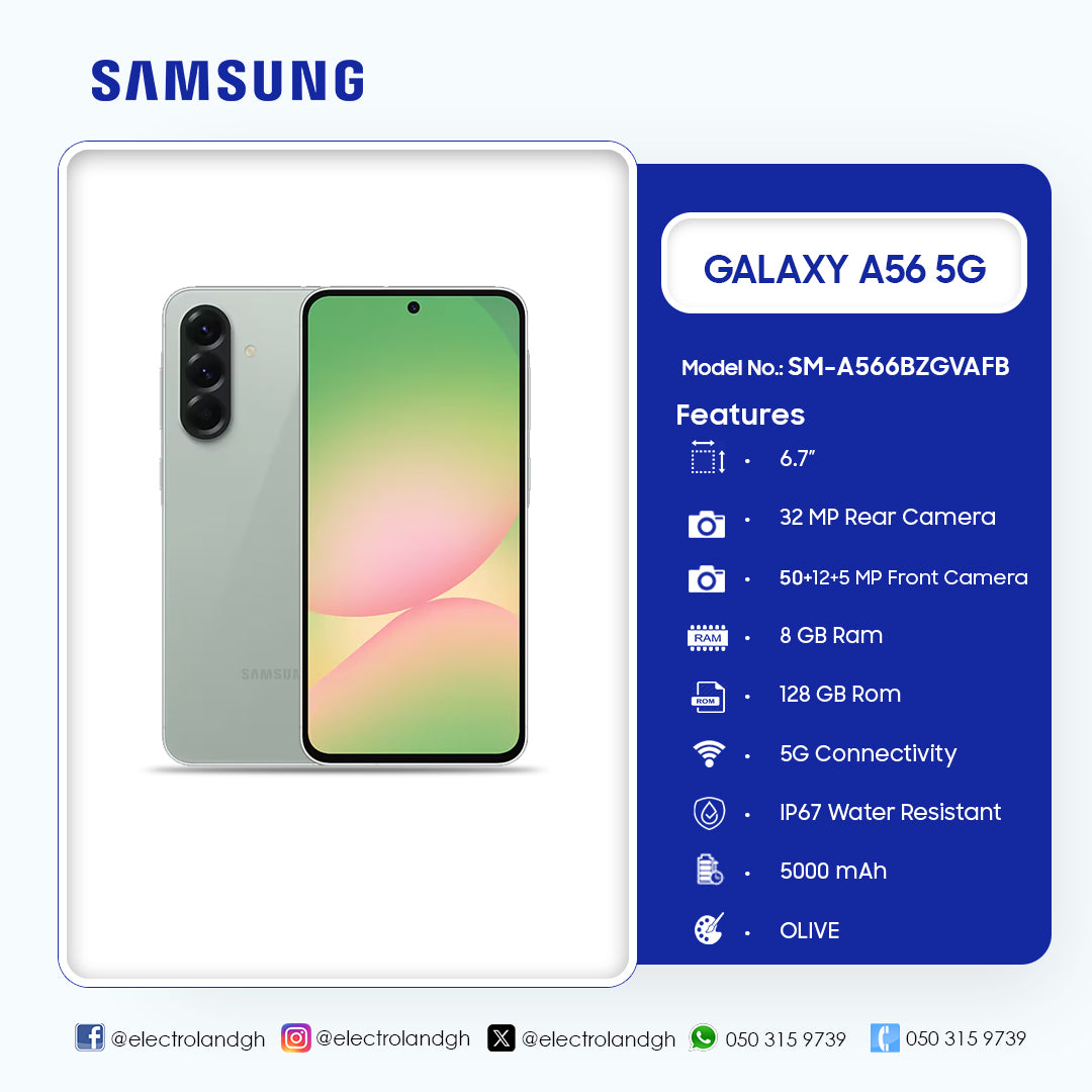 Samsung Galaxy A56 5G 128 GB Smartphone (Awesome Olive) – Model SM-A566BZGVAFB