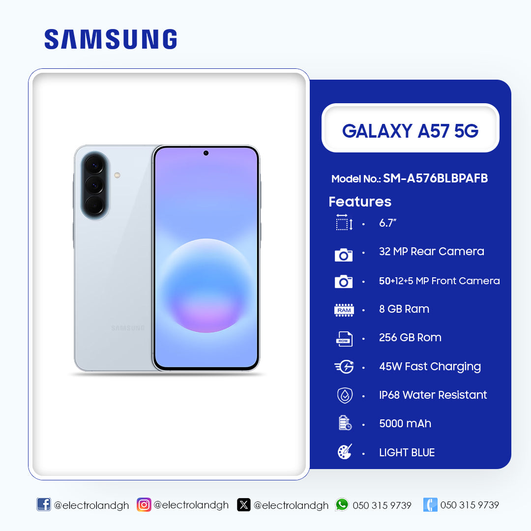 Samsung Galaxy A57 5G 256 GB Smartphone (Light Blue) – Model SM-A576BLBPAFB