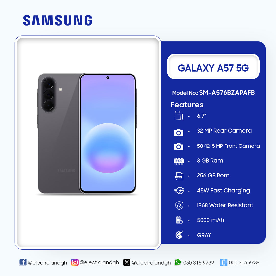 Samsung Galaxy A57 5G 256 GB Smartphone (Gray) – Model SM-A576BZAPAFB