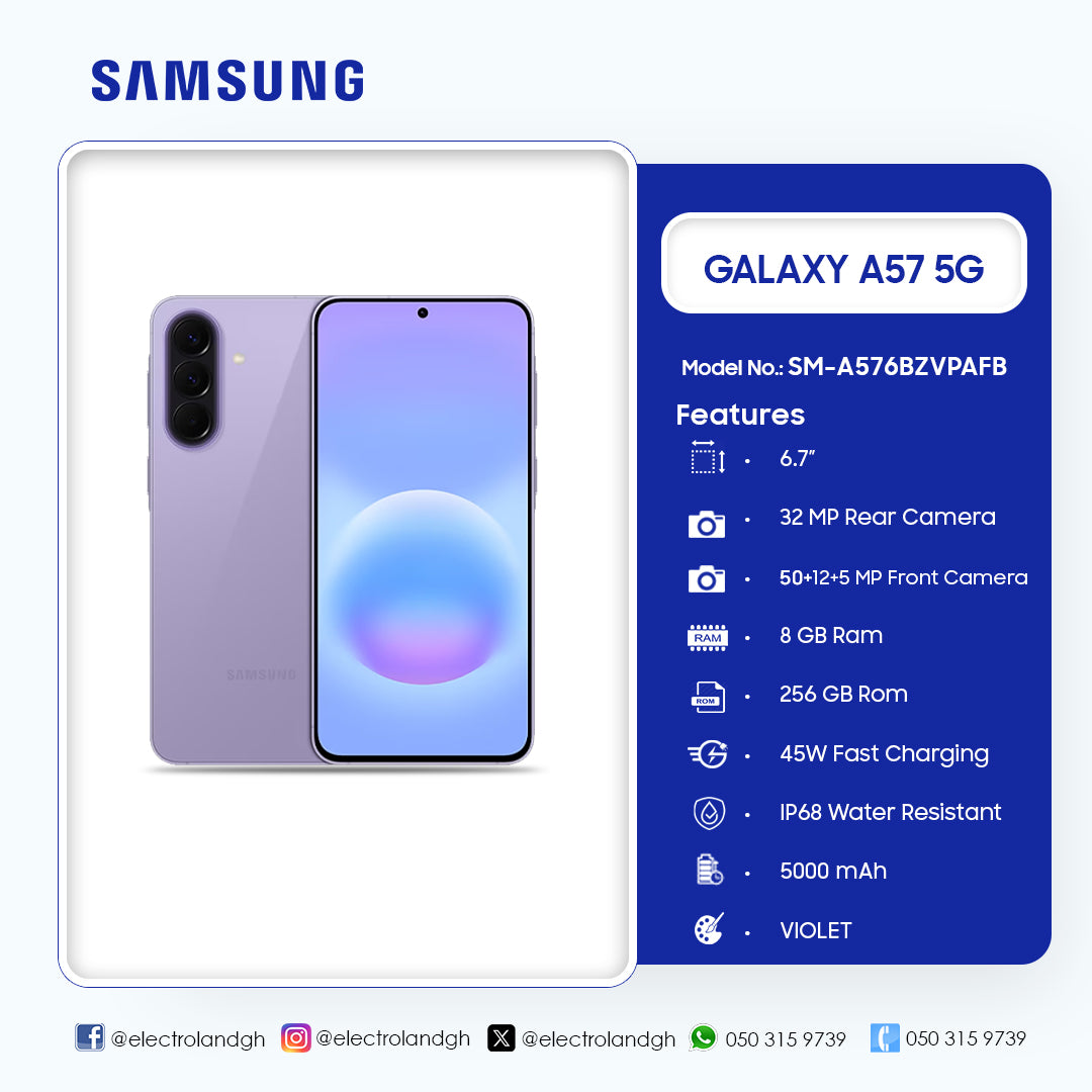 Samsung Galaxy A57 5G 256 GB Smartphone (Violet) – Model SM-A576BZVPAFB