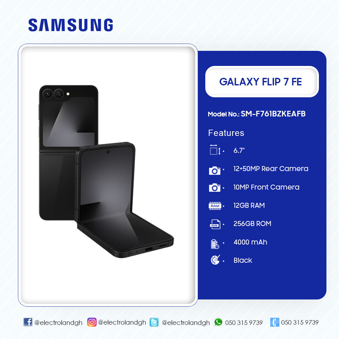 Samsung Galaxy Z Flip 7 FE 6.7" 256GB Foldable 5G Smartphone (Black) – Model SM-F761BZKEAFB