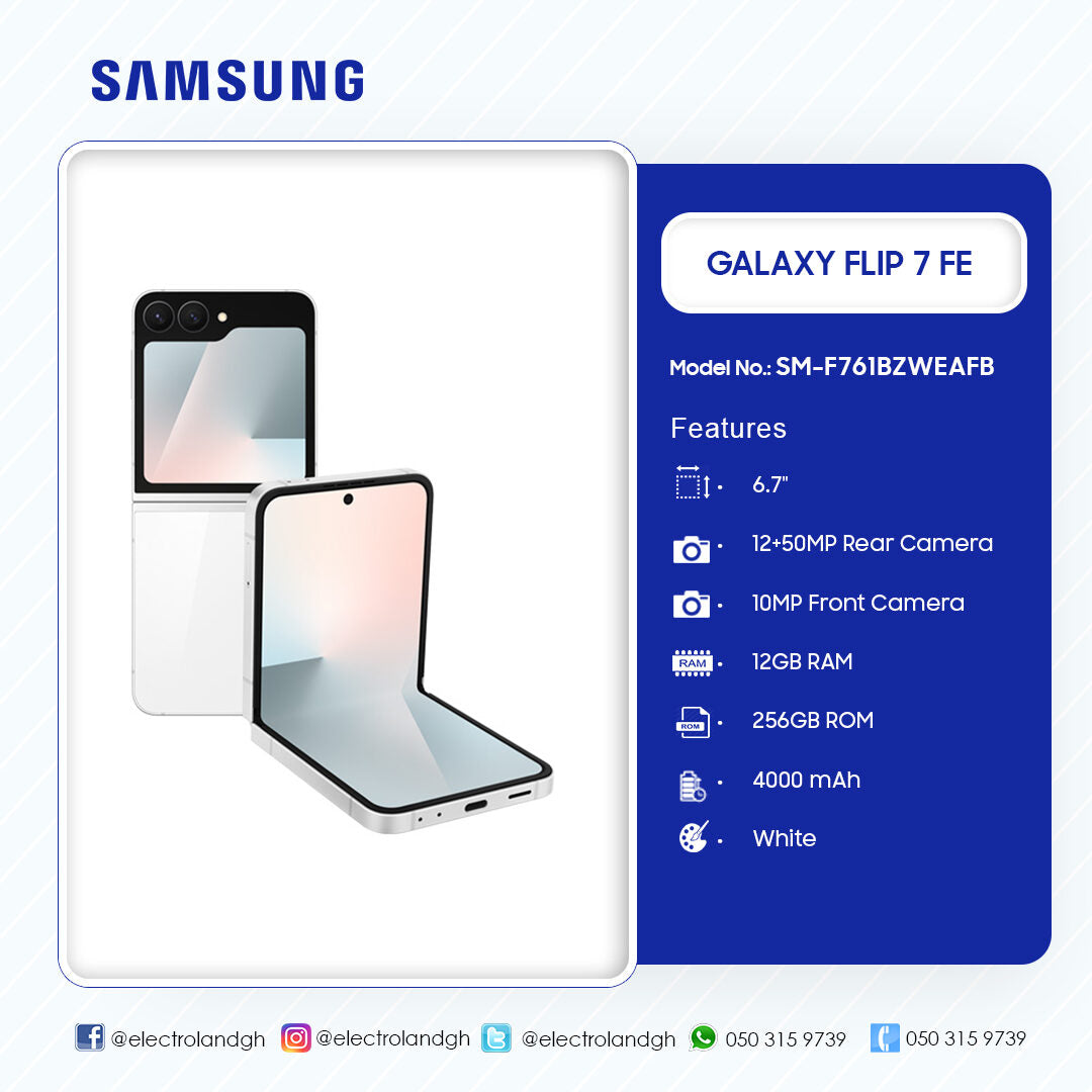 Samsung Galaxy Z Flip 7 FE 6.7" 256GB Foldable 5G Smartphone (White) – Model SM-F761BZWEAFB