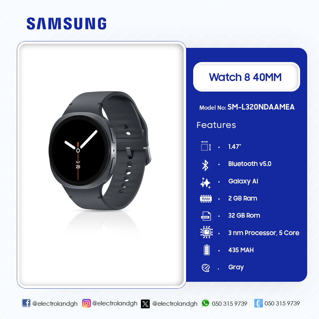 Samsung Galaxy Watch8 40mm Graphite Smart Watch – Model SM-L320NDAAMEA