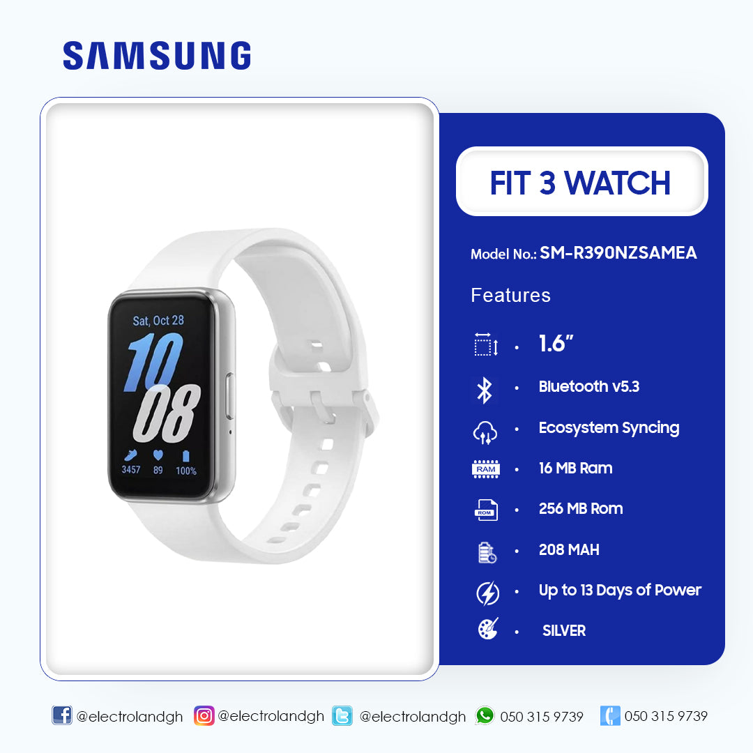 Samsung Galaxy Fit3 Silver Fitness Smart Band – Model SM-R390NZSAMEA