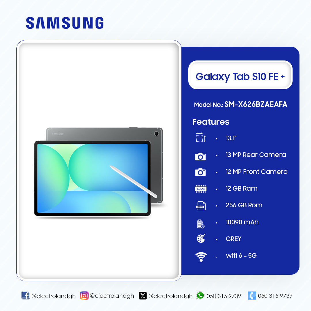 Samsung 13.1" Galaxy Tab S10 FE+ 256 GB 5G Tablet (Grey) – Model SM-X626BZAEAFA
