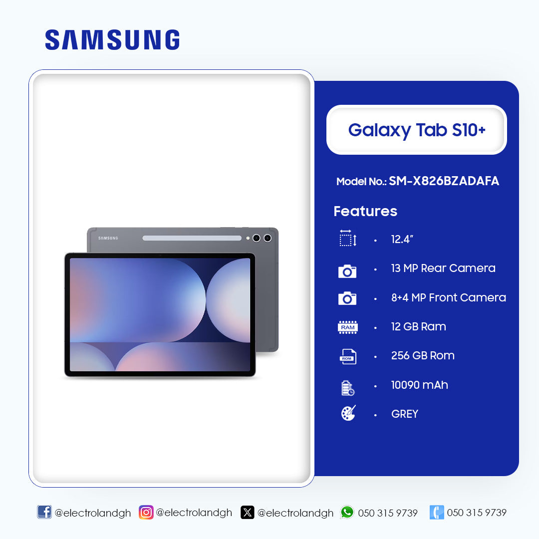 Samsung 12.4" Galaxy Tab S10+ AMOLED 256 GB 5G Tablet (Grey) – Model SM-X826BZADAFA